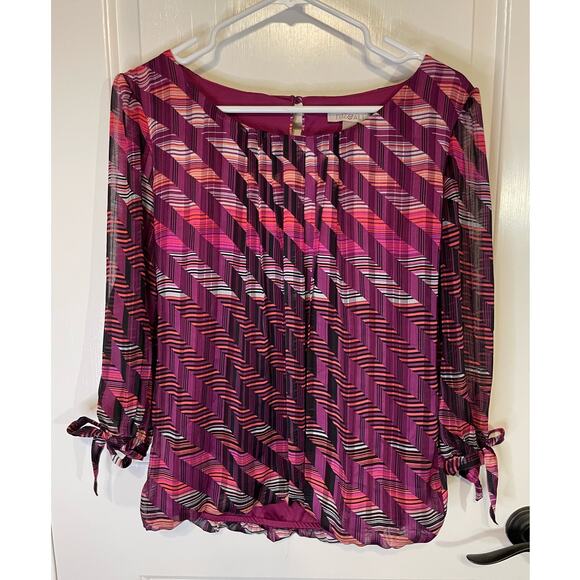 Roz and Ali womens small blouse top cranberry mid sleeve - Picture 1 of 5